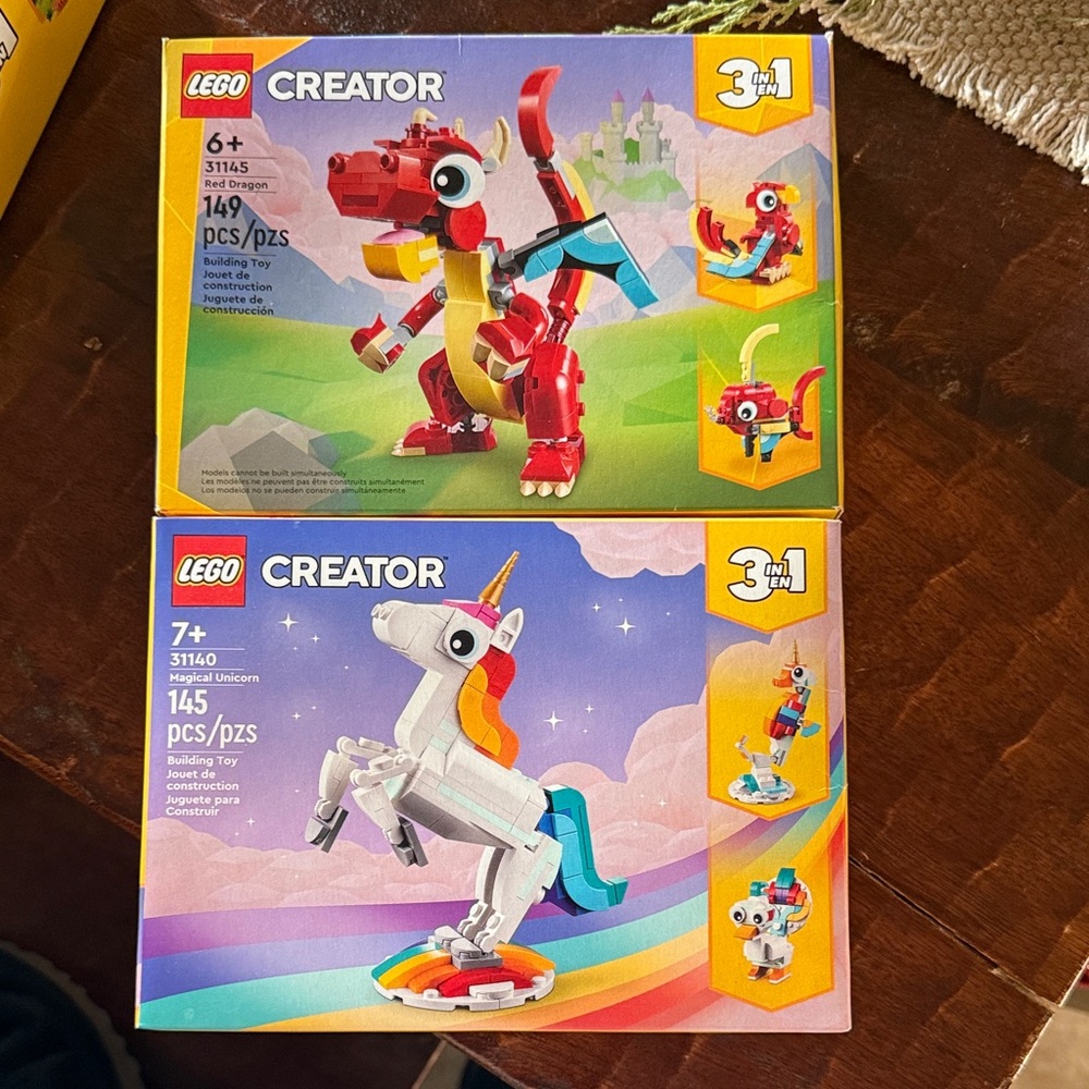 LEGO Creator 3-in-1 Red Dragon and White Unicorn Set